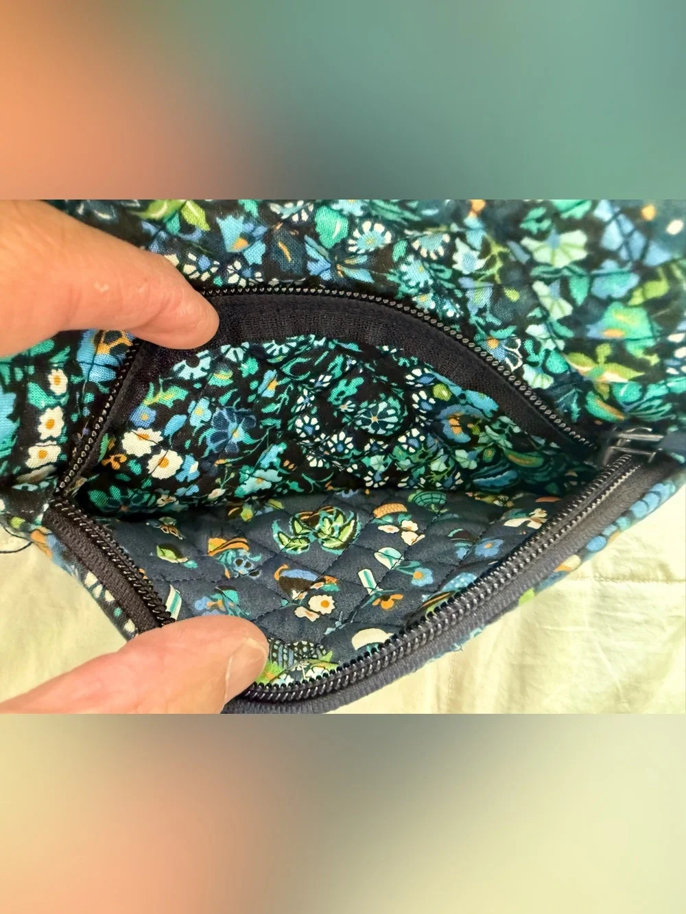 Vera Bradley Teal Floral Quilted Cosmetic Pouch